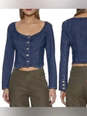 Levi's Weston Denim Long Sleeve Corset Blouse NWT Denim Slim Fit Top Size Small